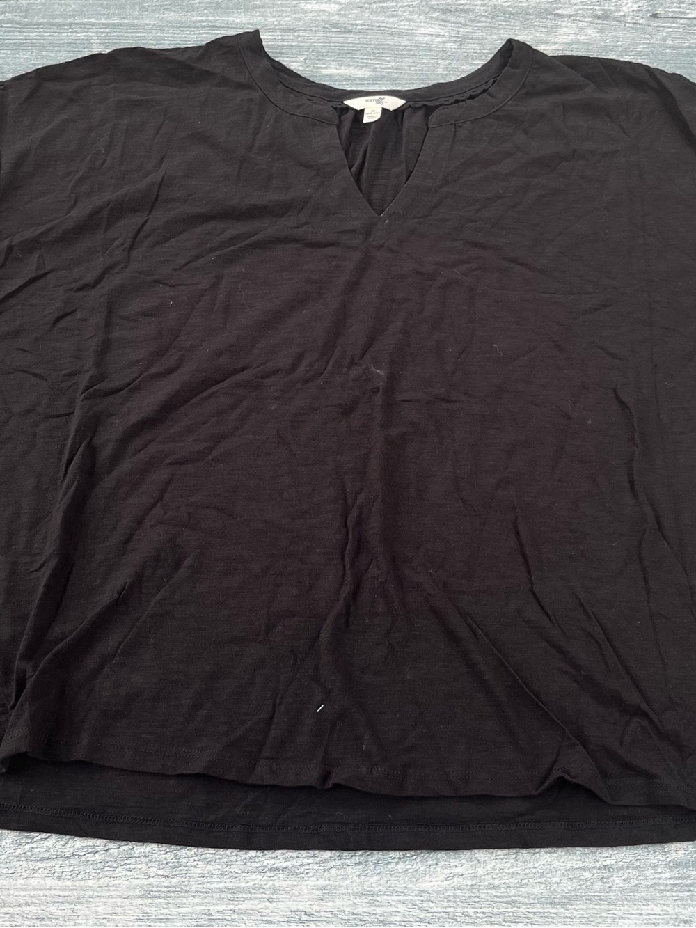Terra & Sky Black V-Neck Short Sleeve Blouse